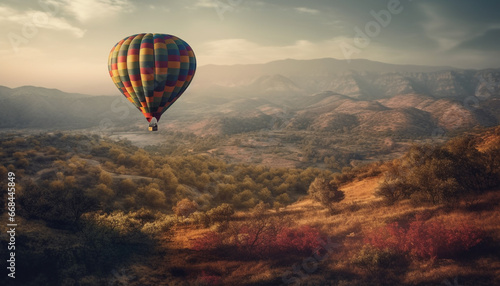 Flying high in a multi colored hot air balloon adventure generated by AI © Stockgiu