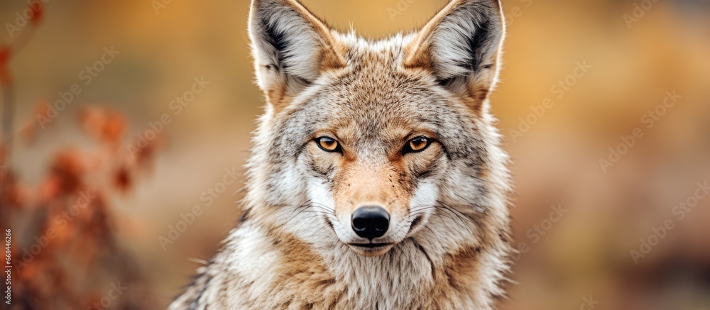 Obraz premium Coyote displays pleasant expression while approaching