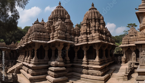 Ancient sandstone monument, ornate decoration, Hinduism spirituality, famous travel destination generated by AI