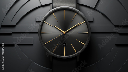 Minimalistic watch design with a matte finish, highlighted with gold accents.