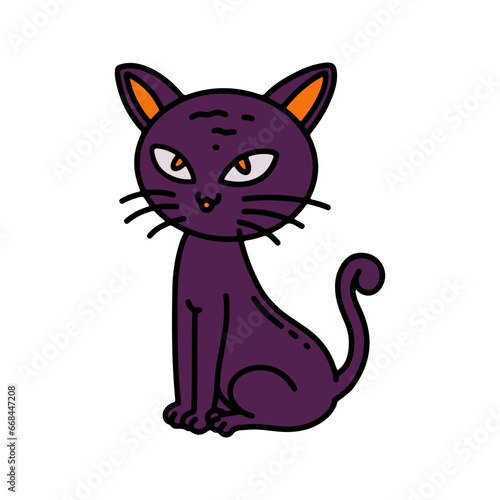 Black Cat Colored Outline Style in Design Icon