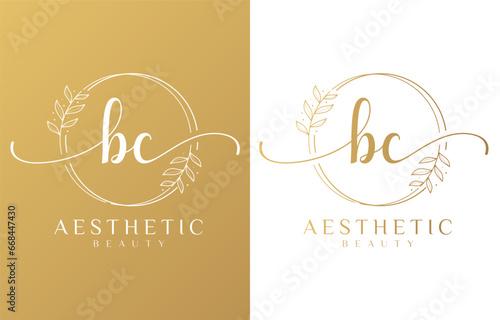Letter BC Beauty Logo with Flourish Ornament