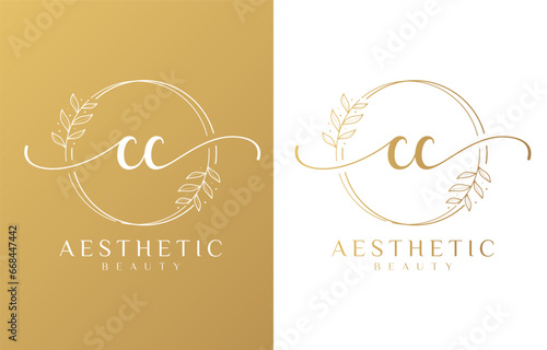 Letter CC Beauty Logo with Flourish Ornament