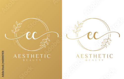 Letter EC Beauty Logo with Flourish Ornament