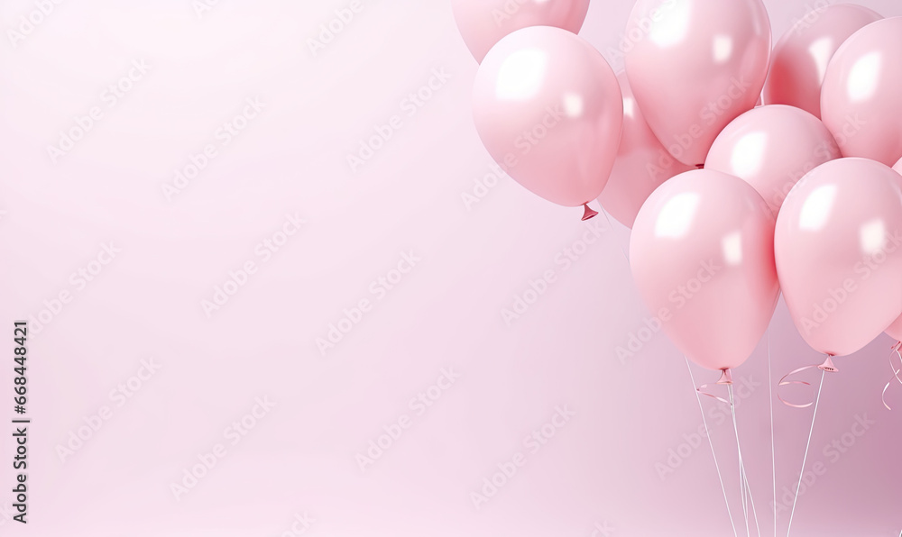 Vibrant balloons hover against a lively pink backdrop.