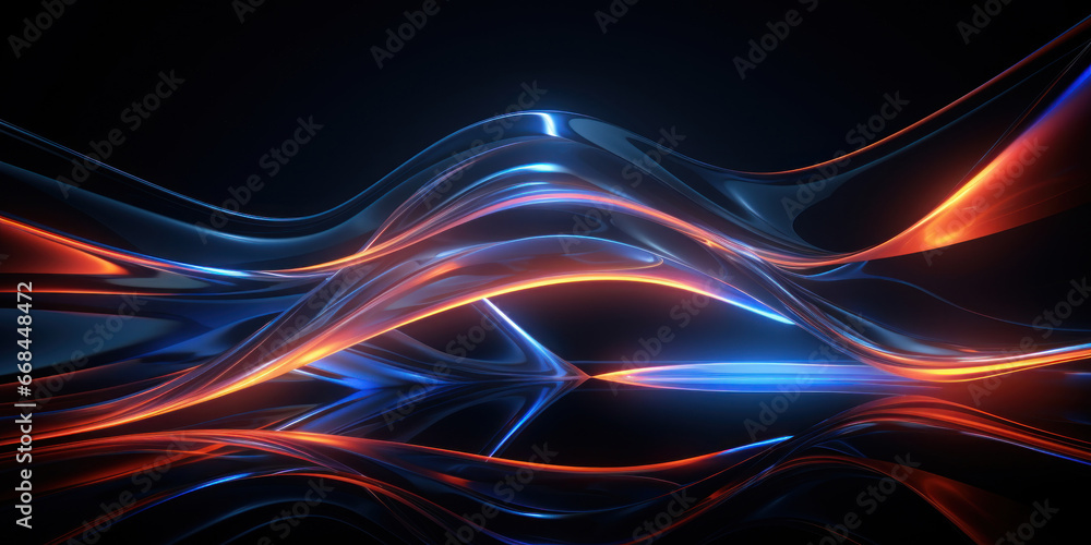 Naklejka premium Vibrant, intertwining neon waves, showcasing a modern, glass morphism.