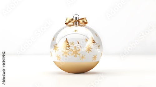 Winter holiday wallpaper. Festive white and gold Christmas ornaments and baubles. Generative AI photo