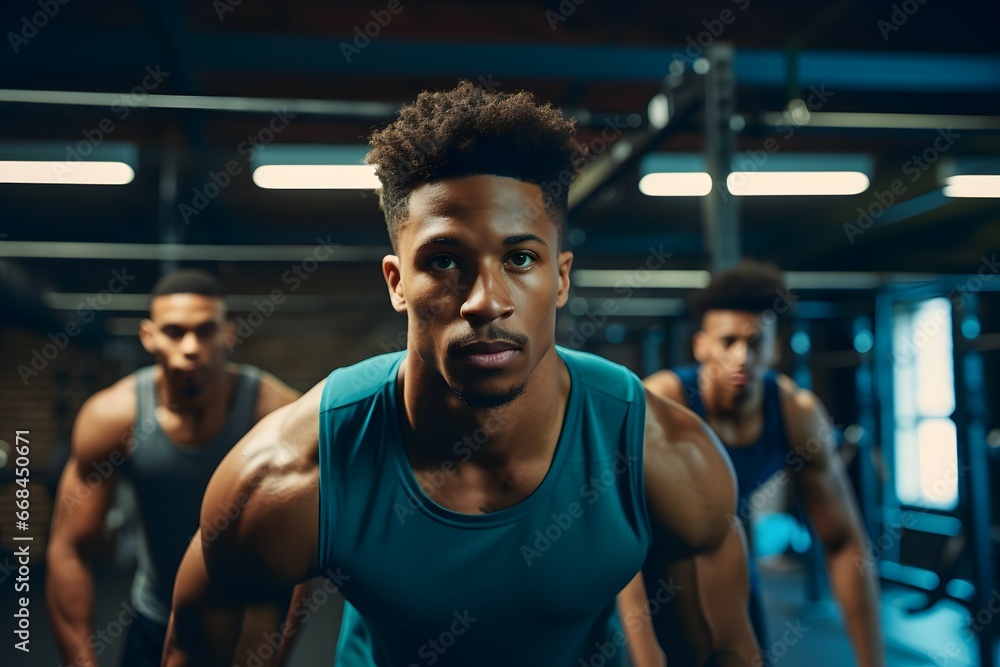 a man leading a group excercise in the gym a man leading a group excercise in the gym