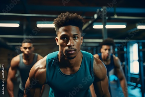 a man leading a group excercise in the gym