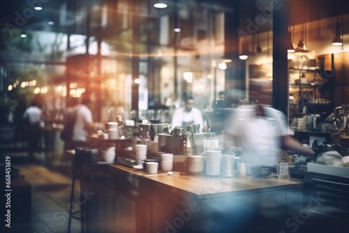 Blur coffee shop or cafe restaurant, Blurred restaurant background with some people