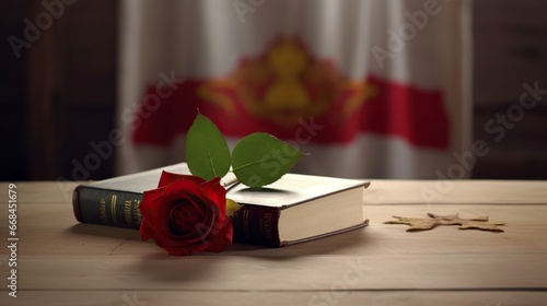 Book and rose on the table 