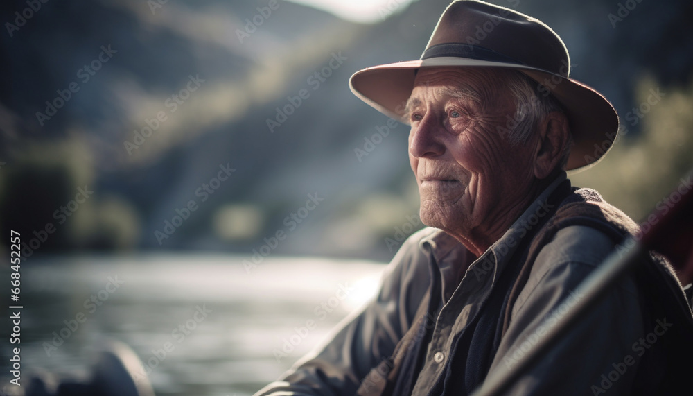 Senior man enjoys leisure activity, adventure and relaxation outdoors generated by AI