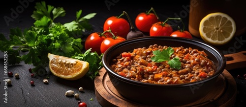 Delicious lentil stew featuring tomatoes