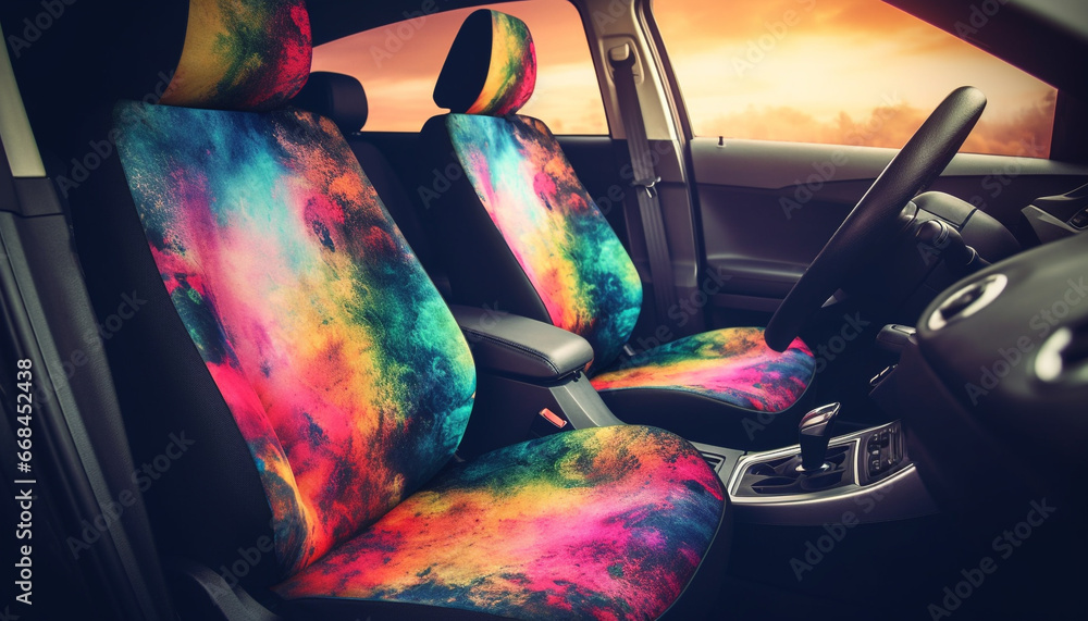 Luxury car interior with modern technology, elegant design, and comfortable seats generated by AI - obrazy, fototapety, plakaty 