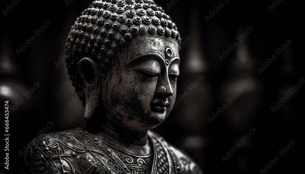 Ancient statue of Buddha, symbol of spirituality and wisdom generated by AI Ancient statue of Buddha, symbol of spirituality and wisdom generated by AI