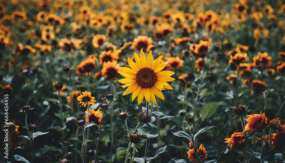 Sunflower in meadow, vibrant yellow beauty generated by AI Sunflower in meadow, vibrant yellow beauty generated by AI