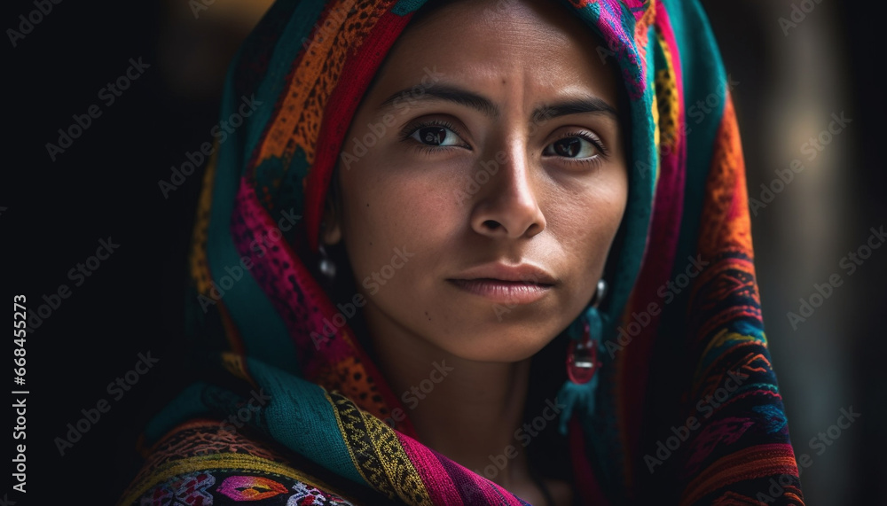 One young woman in traditional clothing, looking at camera generated by AI One young woman in traditional clothing, looking at camera generated by AI