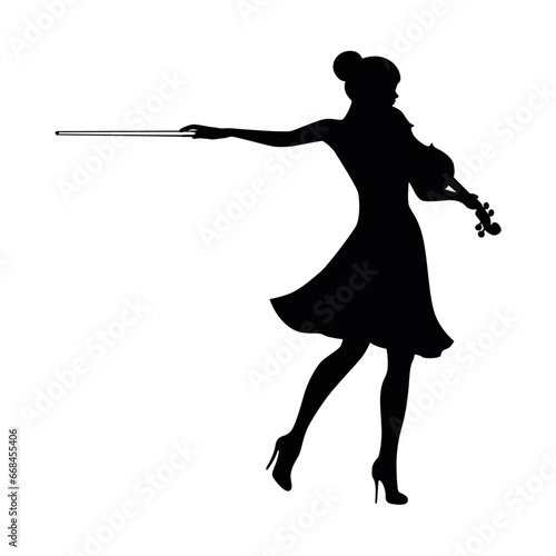Beautiful woman violinist silhouette. Musician playing violin, Man and woman playing violin vector silhouette. Musician artist 