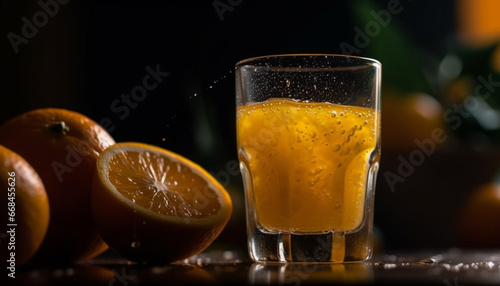 A refreshing citrus cocktail in a drinking glass with ice generated by AI