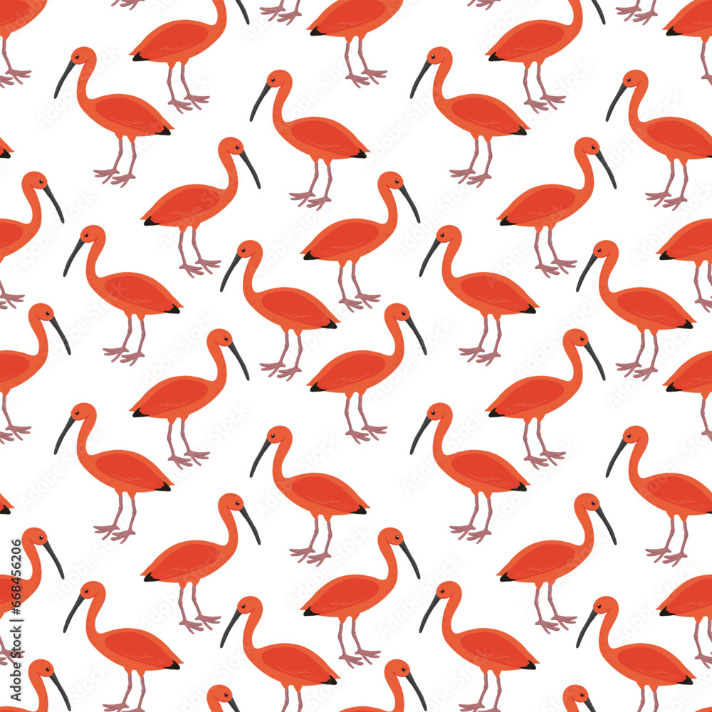 Obraz premium vector drawing vector drawing seamless pattern with bird, hand drawn scarlet ibis,hand drawn natural background