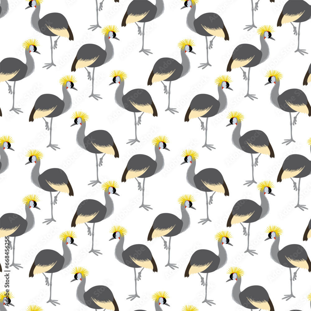 Fototapeta premium vector drawing vector drawing seamless pattern with bird, hand drawn black crowned crane ,hand drawn natural background