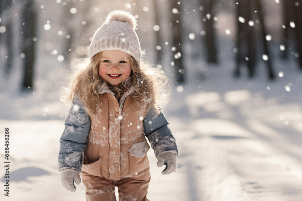 A highly detailed, full - body photograph of an adorable 4 - year - old girl playing in the snow, wearing a cute outfit. A highly detailed, full - body photograph of an adorable 4 - year - old girl playing in the snow, wearing a cute outfit.