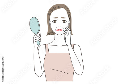 顔のたるみ　ほうれい線に悩む女性