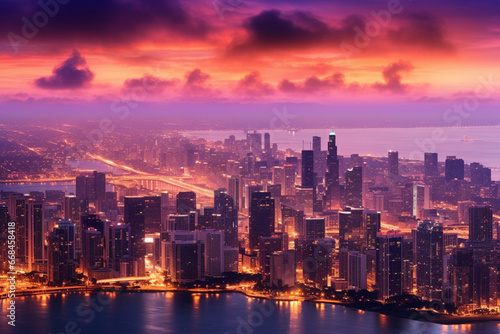 Experience the wonder of a city's skyline from above, where urban beauty meets a breathtaking panoramic view Created with generative AI tools.