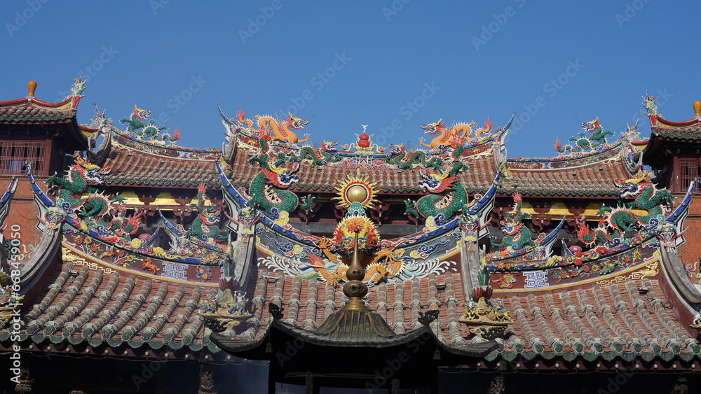 Fototapeta premium The old fishing village view with the traditional architectures on the south of the China along the ocean coast