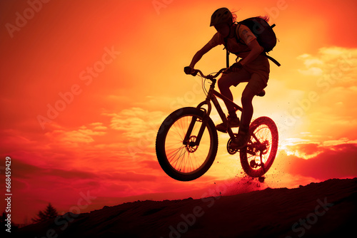 cyclist silhouette at sunset sports and fitness concept