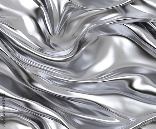 silver foil surface with crumpled shiny foil texture for backgrounds, seamless pattern background.