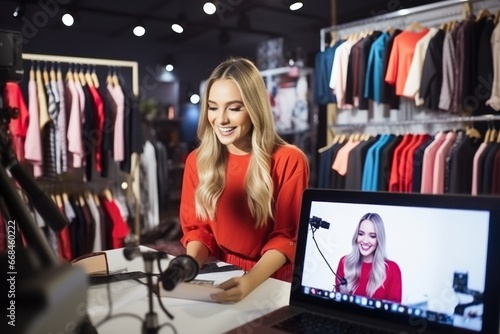 Woman doing a live broadcast, shopping online concept