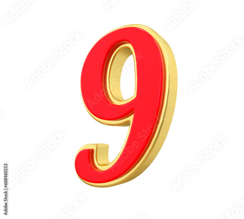 9 Red Gold Number