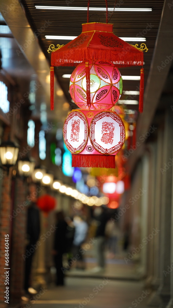 The traditional Chinese lantern view for the bless and decoration in the festival days
