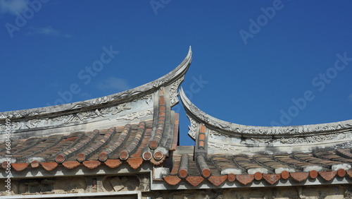 The old fishing village view with the traditional architectures on the south of the China along the ocean coast