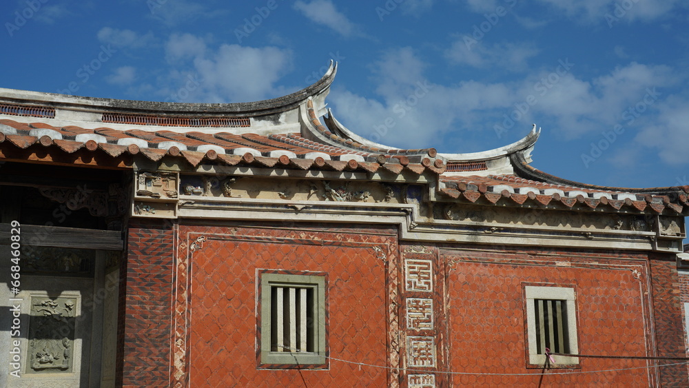 The old fishing village view with the traditional architectures on the south of the China along the ocean coast