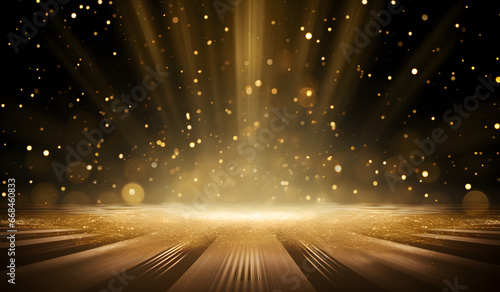 Abstract wallpaper of falling gold light and powders. Glory, award, honor.