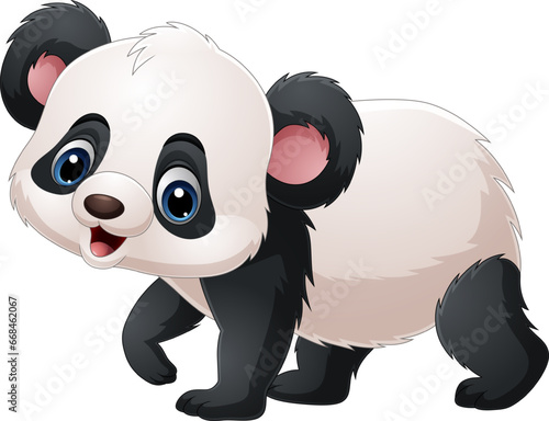 Cartoon cute little panda on white background