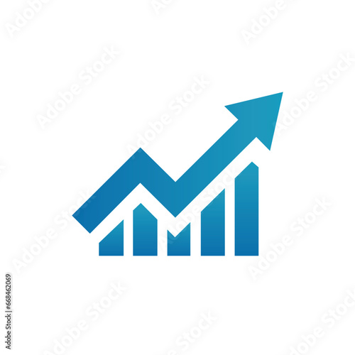 blue arrow growing pointing up on economic chart graph bars icon trending upwards financial board rises gradient blue