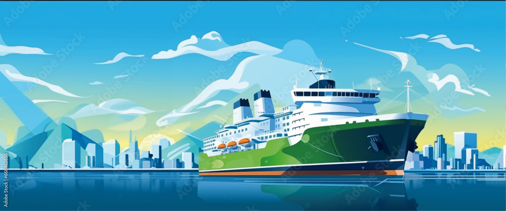 Green shipping, cargo container ship, logistics in environmentally friendly, LNG ship - obrazy, fototapety, plakaty 