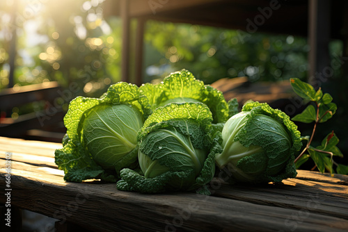 cabbage on the wooden table outdoor