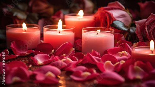 Candles and red rose petals