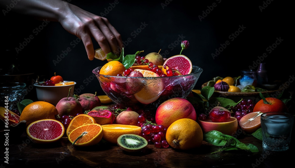 Fresh citrus fruits on wooden table, perfect for healthy eating generated by AI