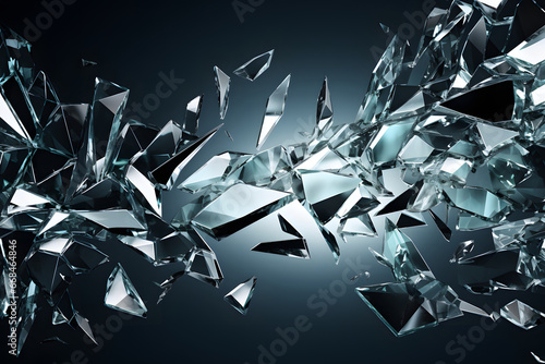 Wallpaper of scattering broken glass fragments. Symbol of failure, explosion.