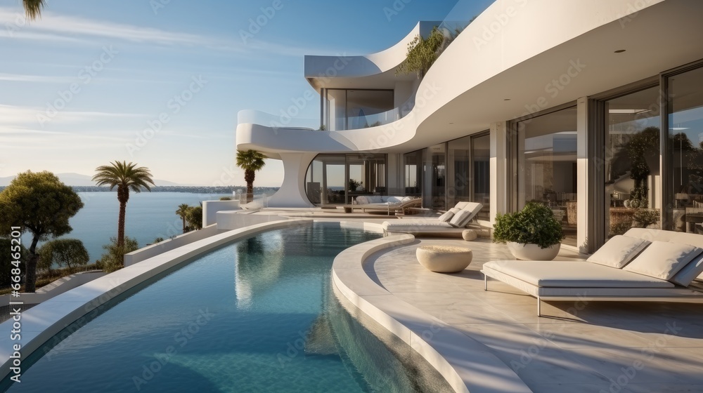 Exclusive design house with swimming pool located on the Mediterranean coast, Beautiful house, Luxury.