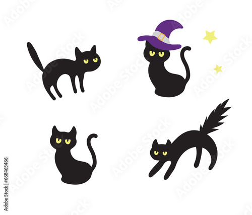 黒猫のかわいいイラストセット