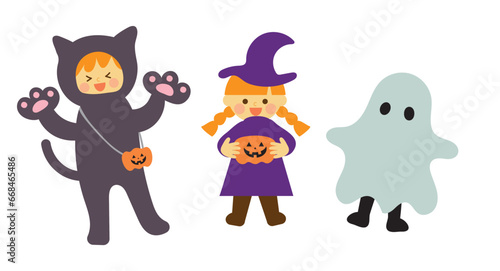 ハロウィンの仮装をした子どもたちのイラスト