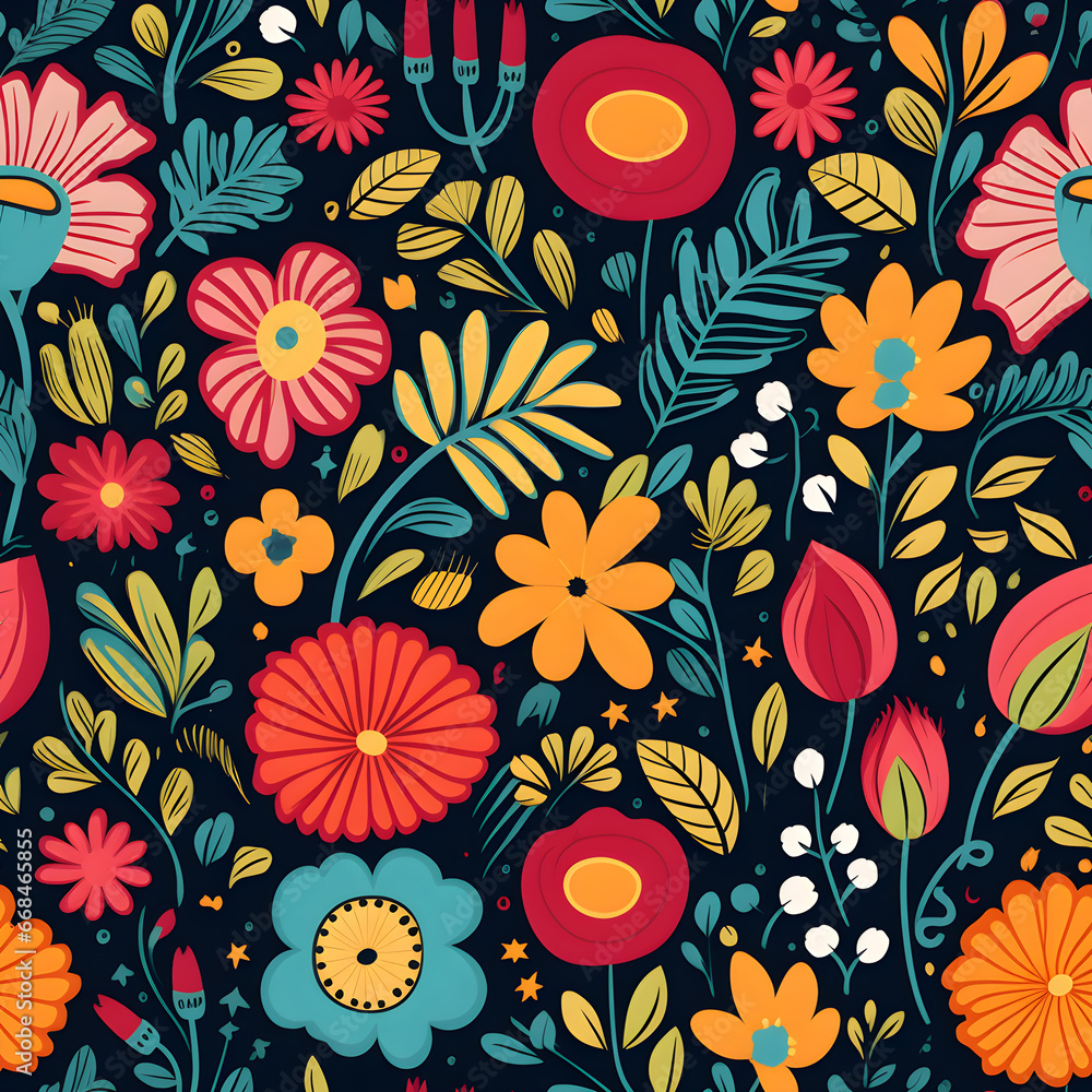 Colorful Hand drawing florals , Flower background Seamless Pattern illustration graphic Design