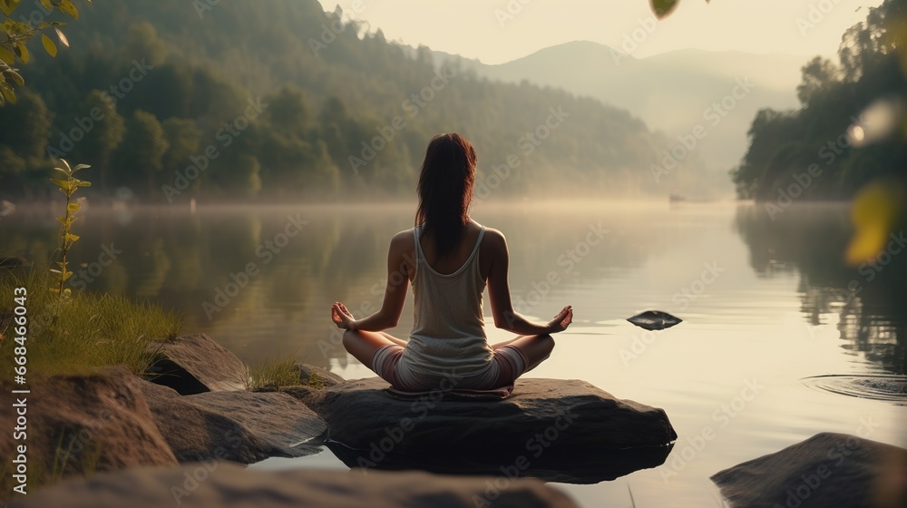 Woman Practicing Mindfulness and Meditation in A Peaceful Natural Environment
