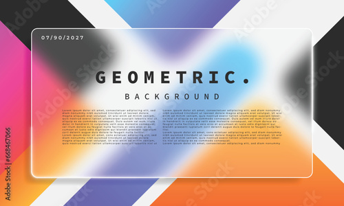 Colorful minimalist geometric background with glassmorphism frame. Simple and modern polygon backdrop design with blurred frame. Suitable for poster, banner, presentation, or announcement.